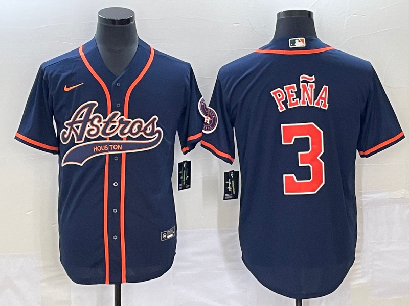 Men's Houston Astros #3 Jeremy Peña Navy Cool Base Stitched Baseball Jersey Men's Houston Astros #3 Jeremy Peña Navy Cool Base Stitched Baseball Jersey